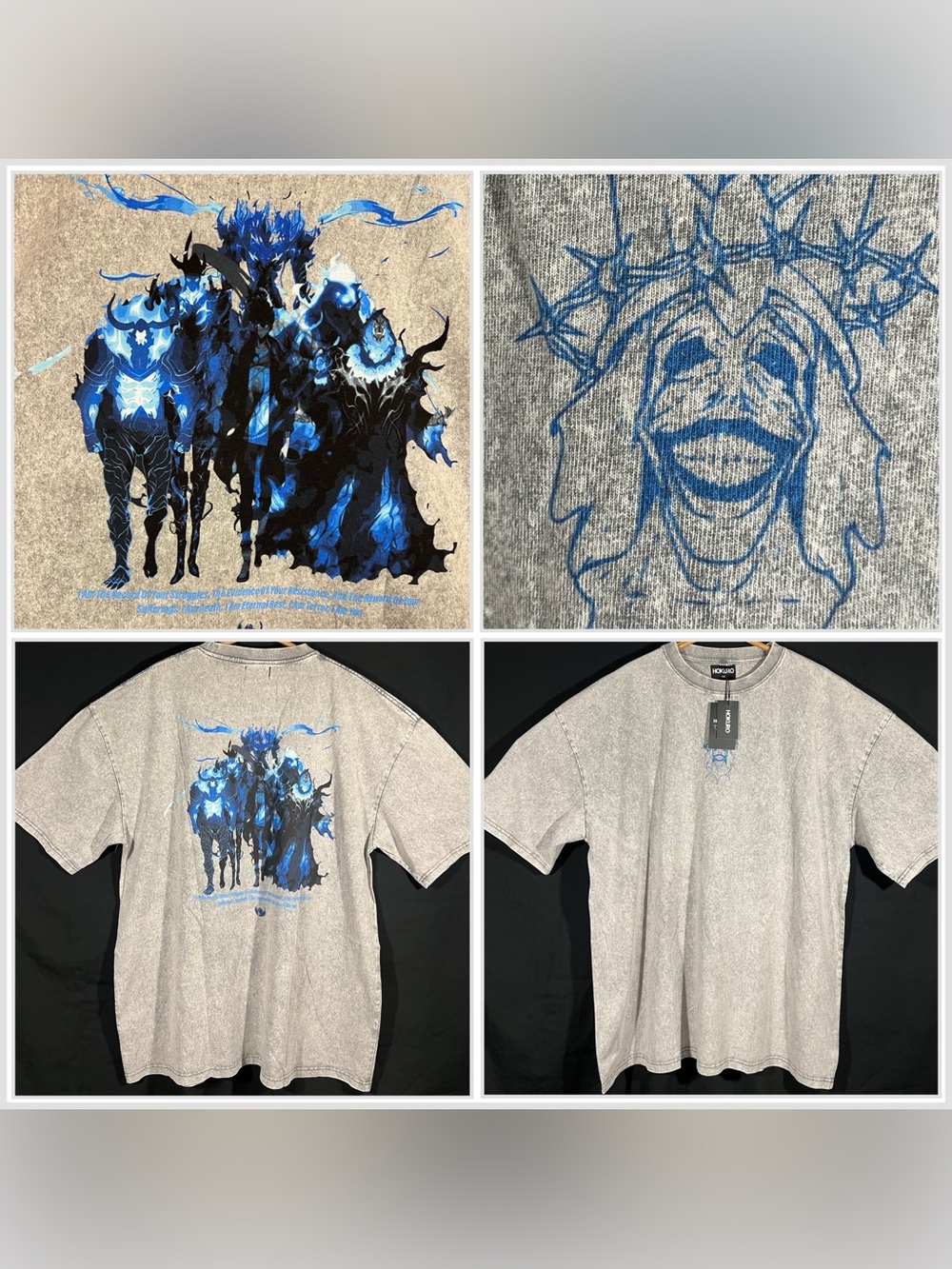 Hokuro Clothing Anime Solo Leveling T Shirt Oversized VTG Wash Streetwear 2XL